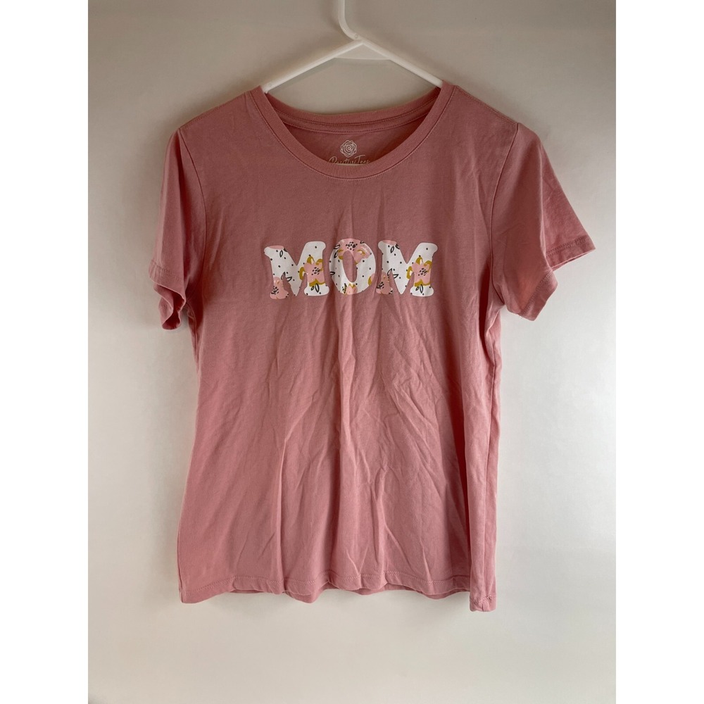 Positive Tees T-Shirt Women's Size Medium 8-10 Pink Floral MOM Print Short Slv